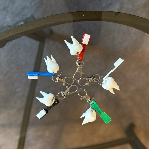 Other - 3D Printed 5 SET Colorful Tooth Keychains. Pick Color.